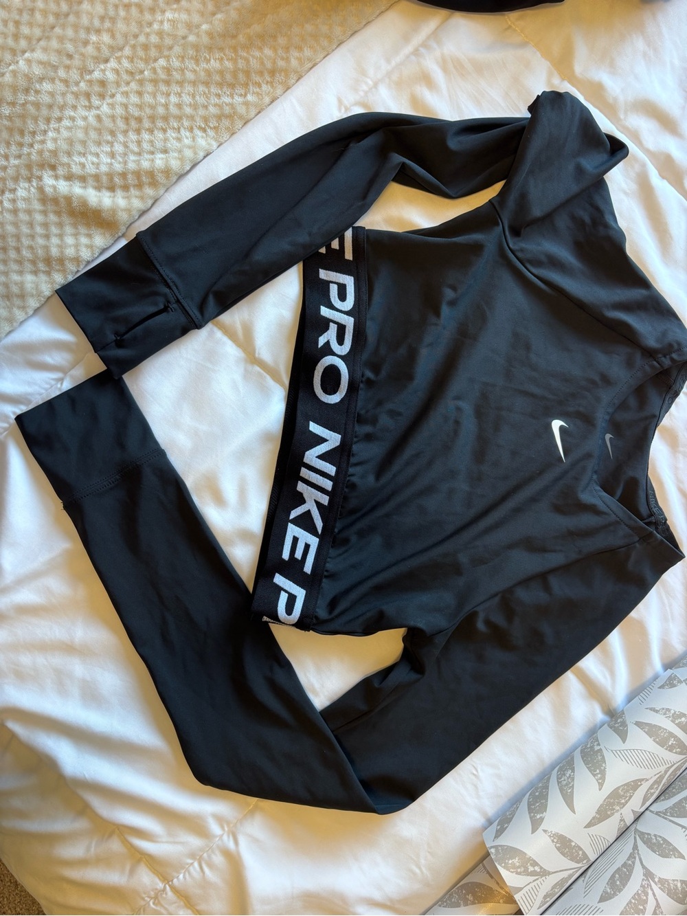 Nike Black Long-Sleeve Pro Crop Top with Branded Elastic